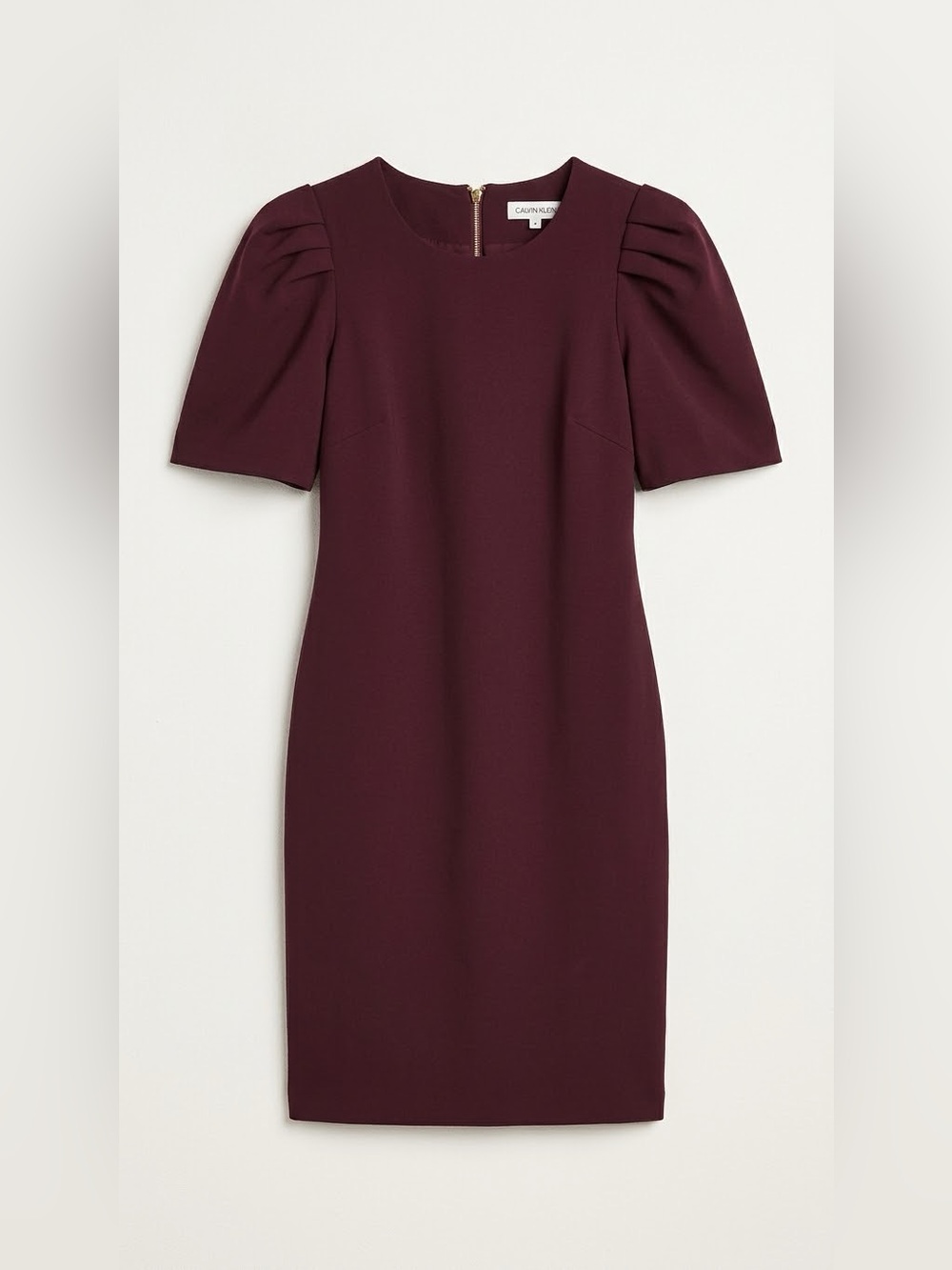 Calvin Klein Wine Puff Sleeve Midi Sheath Dress